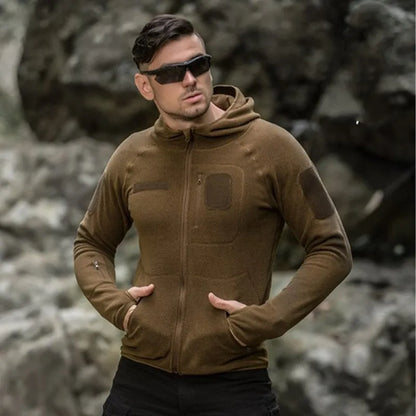 Men's Tactical Training Fleece Jacket Outdoor Cardigan Hooded Sweater Camping Hiking Fishing Hunting Coat Sport Clothes Spring