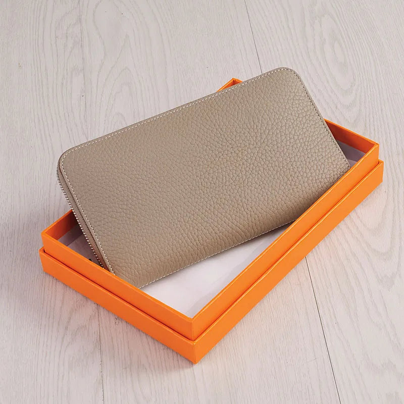 All Leather Women Wallet Long Zipper Luxury Designer Large Capacity Thin Phone Clutch Purse Credit Card Money Bag with Gift Box