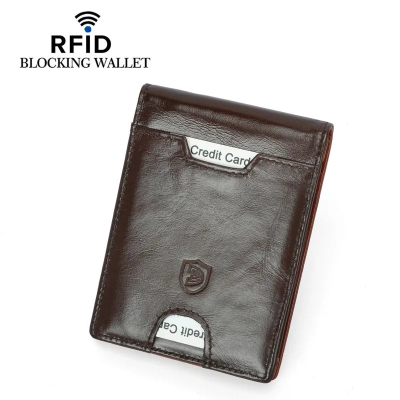 Genuine Leather Men's Wallet With Coin Pocket Credit Card Holder Purse For Man Portable Bifold Clamp Male Money Bag Metal Clip