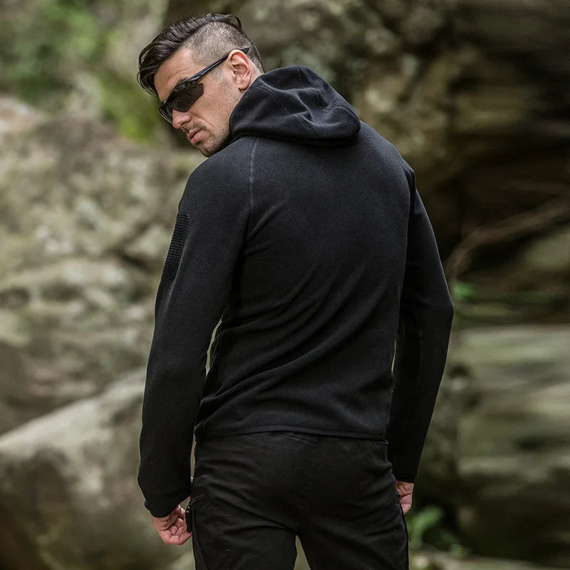 Men's Tactical Training Fleece Jacket Outdoor Cardigan Hooded Sweater Camping Hiking Fishing Hunting Coat Sport Clothes Spring