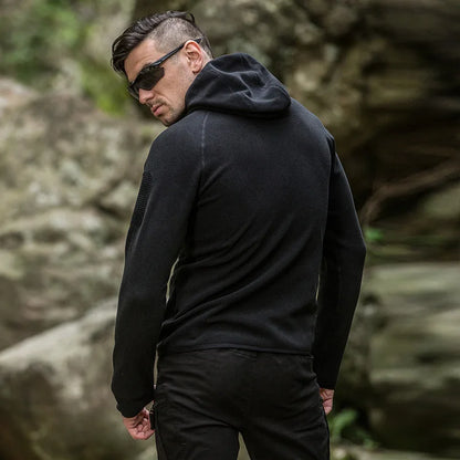 Men's Tactical Training Fleece Jacket Outdoor Cardigan Hooded Sweater Camping Hiking Fishing Hunting Coat Sport Clothes Spring