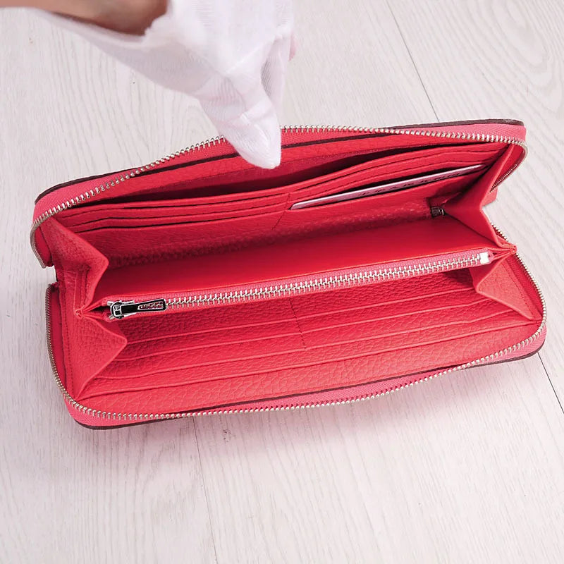 All Leather Women Wallet Long Zipper Luxury Designer Large Capacity Thin Phone Clutch Purse Credit Card Money Bag with Gift Box