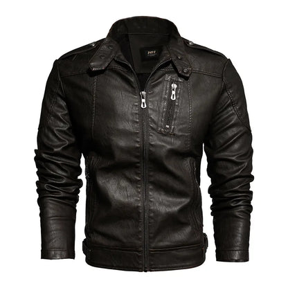 Men Fashion Leather Jacket Men Autumn Motorcycle Slim Fleece Jacket Coat Men Spring Outdoor Casual Motor Biker PU Leather Jacket