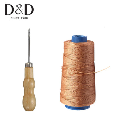 300M Nylon Sewing Thread Leather Sewing Waxed Thread & Wooden Handle Sewing Awl for Repair Shoes Hand Stitching Sewing Tools