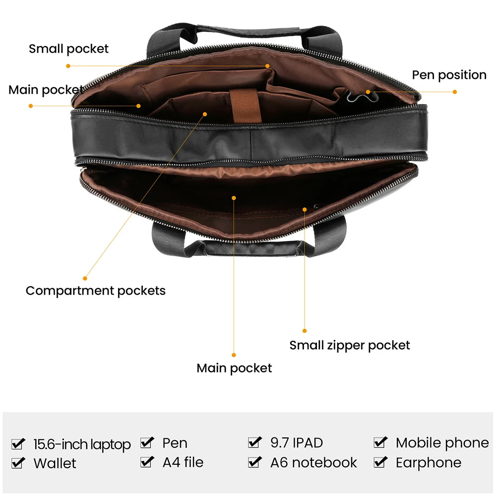JOYIR Genuine Leather Men's Briefcases 15.6" Laptop Bag Office Bags for Men Document Business Shoulder Messenger Bag  Handbag