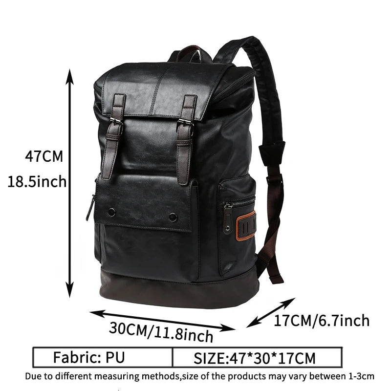 Large Men PU Leather Backpack Anti-theft Laptop Notebook Tas Black Baggage Boy Schoolbag Male Business Shoulder Bag Mochila