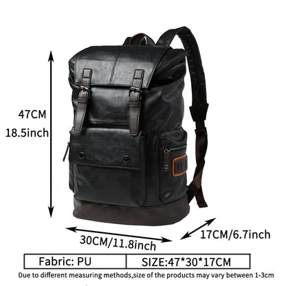 Large Men PU Leather Backpack Anti-theft Laptop Notebook Tas Black Baggage Boy Schoolbag Male Business Shoulder Bag Mochila