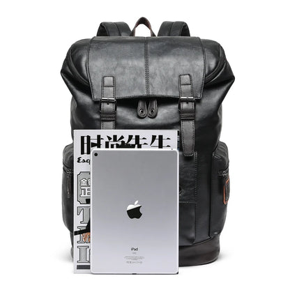 Large Men PU Leather Backpack Anti-theft Laptop Notebook Tas Black Baggage Boy Schoolbag Male Business Shoulder Bag Mochila
