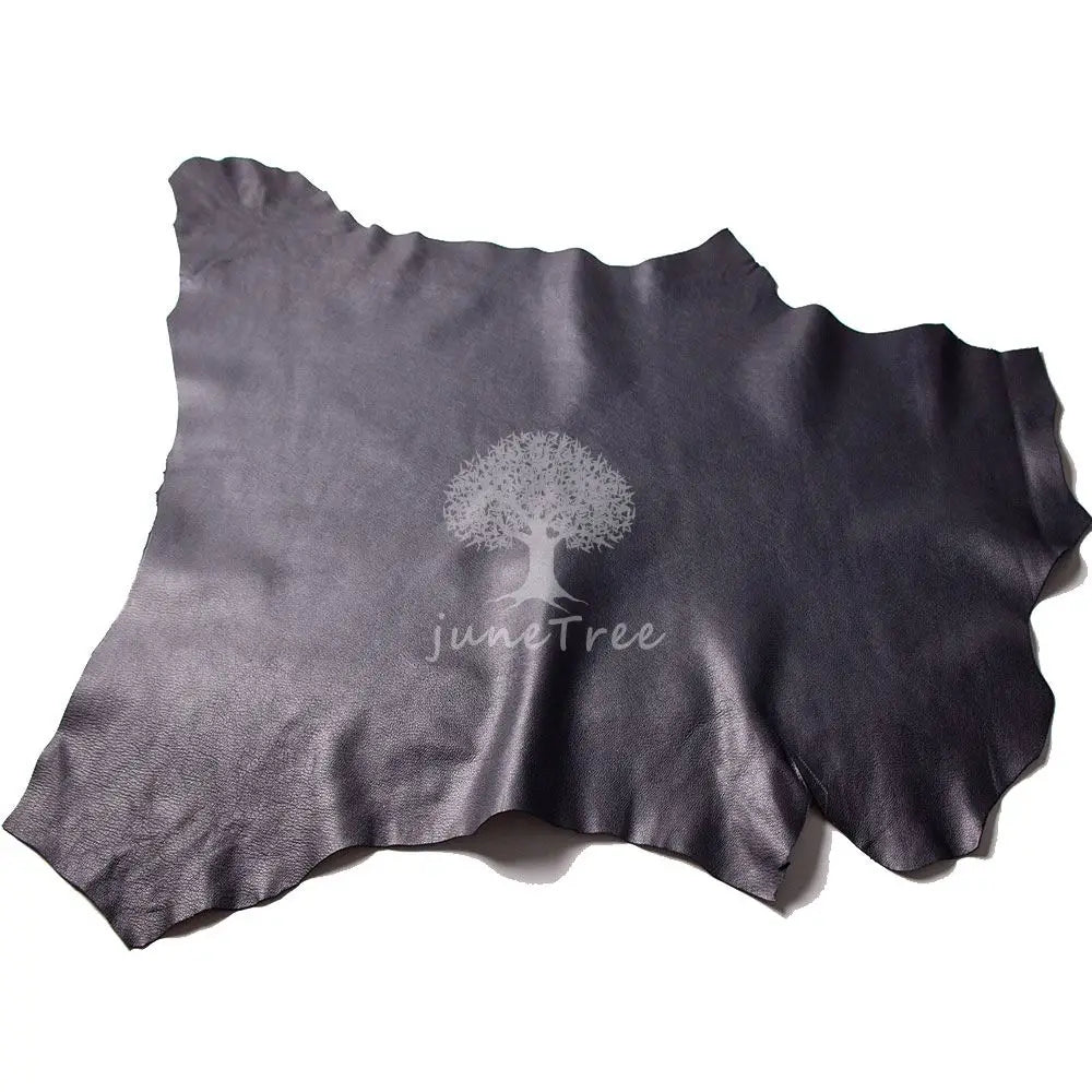 Junetree Veg. Tanned Goat Skin Leather Genuine Leather for Leather Craft Shoe Clothes Bag Thick 1.0-1.3mm Black
