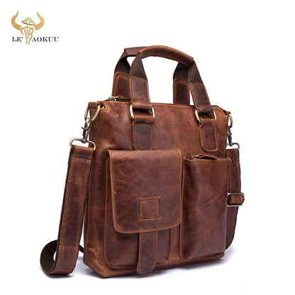 Men Original Leather Retro Designer Business Briefcase Casual 12" Laptop Travel Bag Tote Attache Messenger Bag Portfolio B259