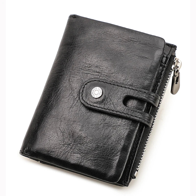 Oil Leather Women Wallets Short Card Holder Anti-lost Airtag Case Hasp Zipper Coin Purse Ladies Wallets Rfid Money Bag Mini