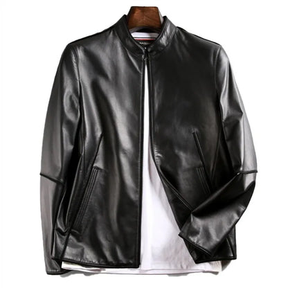 Men's Genuine Sheepskin Leather Jacket Casual Stand Collar Male Coat Leisure Spring Autumn Wear