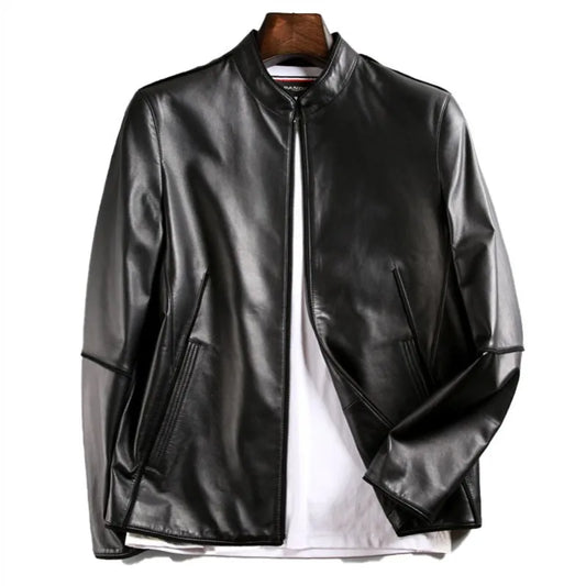 Men's Genuine Sheepskin Leather Jacket Casual Stand Collar Male Coat Leisure Spring Autumn Wear