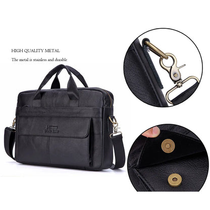 Men's Fashion Genuine Leather Briefcase Large A4 Document Shoulder Bag 14 Inch Laptop Messenger Tote Handbag Male