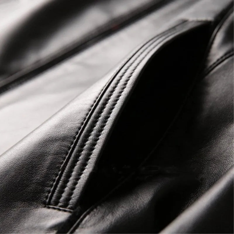 Men's Genuine Sheepskin Leather Jacket Casual Stand Collar Male Coat Leisure Spring Autumn Wear