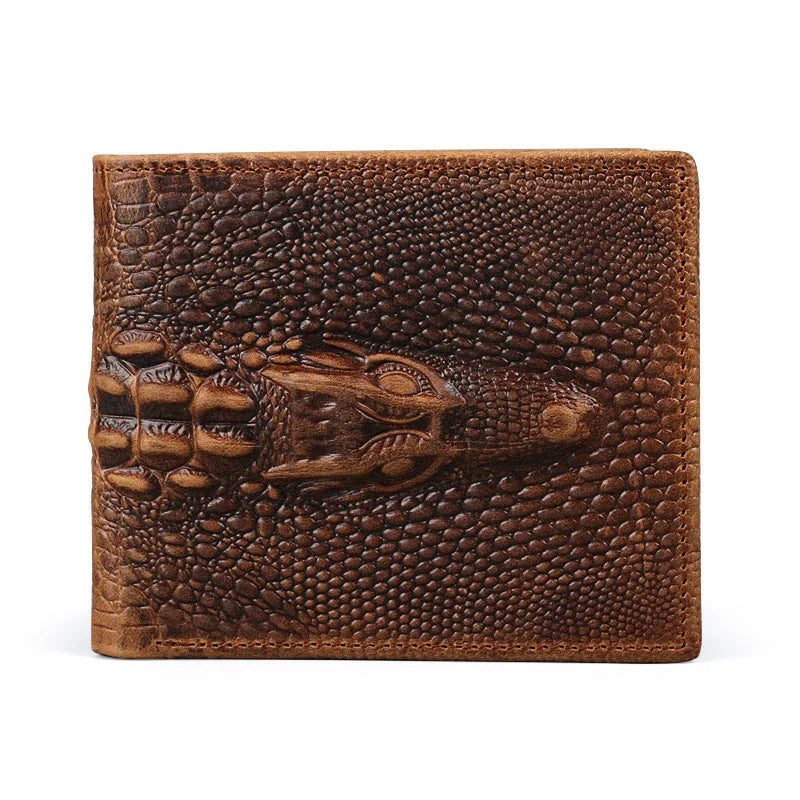 Ruil 2018 New Men Wallet Retro Casual Crocodile Shape Genuine Cowhide Leather Short Buckle Wallets Coin Purse Cards Holder