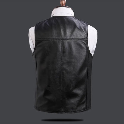 Men's Real Sheepskin Motorcycle Jacket, Leather Waistcoats, Large Size, Soft Black Vest, High-end Brand, Free Shipping, 2024