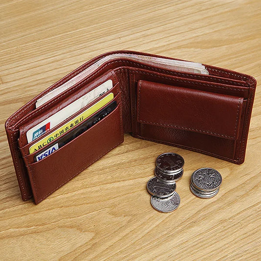 Genuine leather men's wallet slim short coin purses holders Italy leather