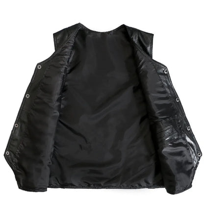 Men's Real Sheepskin Motorcycle Jacket, Leather Waistcoats, Large Size, Soft Black Vest, High-end Brand, Free Shipping, 2024