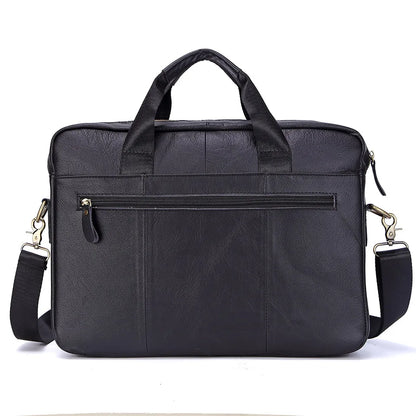 Men's Fashion Genuine Leather Briefcase Large A4 Document Shoulder Bag 14 Inch Laptop Messenger Tote Handbag Male