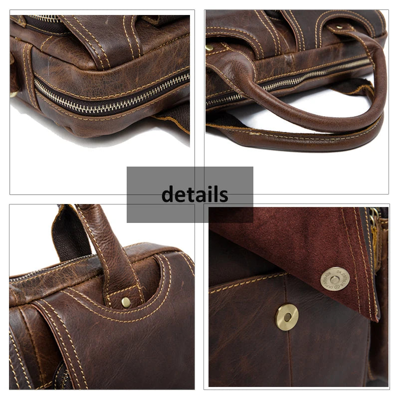 WESTAL Men's Briefcases Bags Men's Genuine Leather Laptop Bag Messenger Bag Men Leather office Bags for Men Document Briefcases
