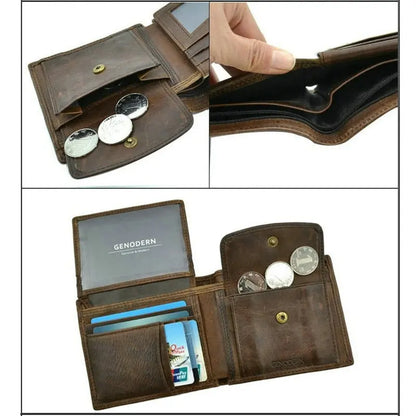Cow Leather Men Wallets with Coin Pocket Vintage Male Purse Function Brown Genuine Leather Men Wallet with Card Holders