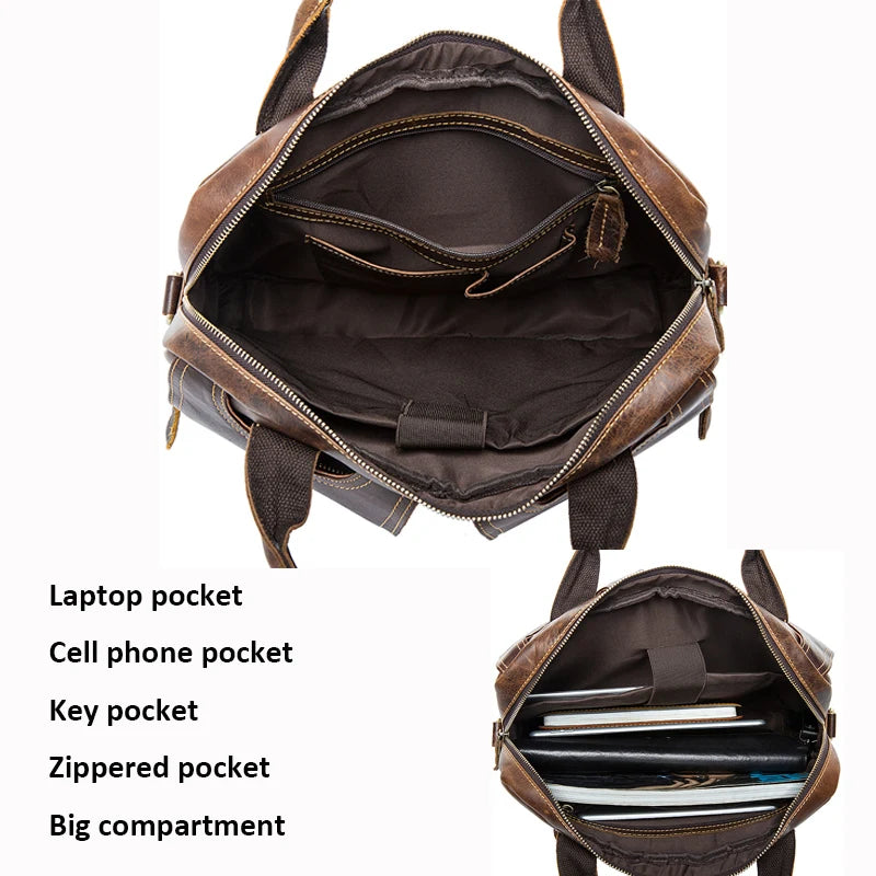 WESTAL Men's Briefcases Bags Men's Genuine Leather Laptop Bag Messenger Bag Men Leather office Bags for Men Document Briefcases