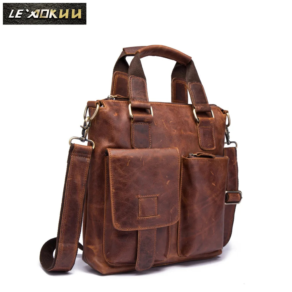 Men Original Leather Retro Designer Business Briefcase Casual 12" Laptop Travel Bag Tote Attache Messenger Bag Portfolio B259