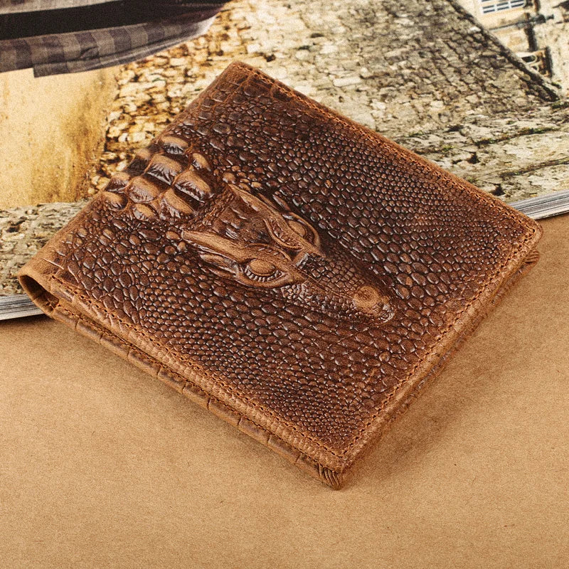 Ruil 2018 New Men Wallet Retro Casual Crocodile Shape Genuine Cowhide Leather Short Buckle Wallets Coin Purse Cards Holder