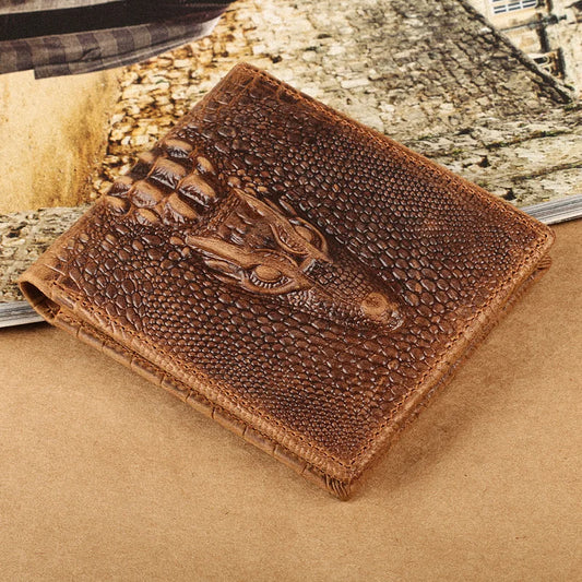 Ruil 2018 New Men Wallet Retro Casual Crocodile Shape Genuine Cowhide Leather Short Buckle Wallets Coin Purse Cards Holder