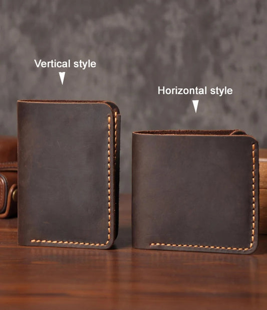 Handmade Vintage Crazy Horse Genuine Leather Men Wallet Men Purse Leather Short Card Wallet for Male Money Clips Money Bag