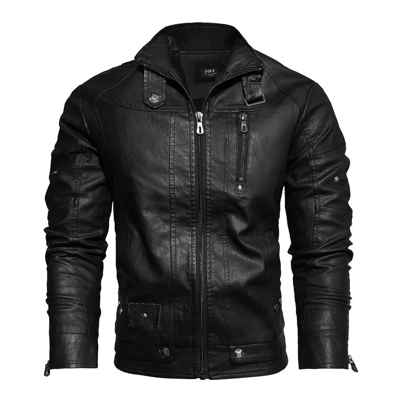 Men Fashion Leather Jacket Men Autumn Motorcycle Slim Fleece Jacket Coat Men Spring Outdoor Casual Motor Biker PU Leather Jacket