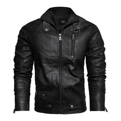 Men Fashion Leather Jacket Men Autumn Motorcycle Slim Fleece Jacket Coat Men Spring Outdoor Casual Motor Biker PU Leather Jacket