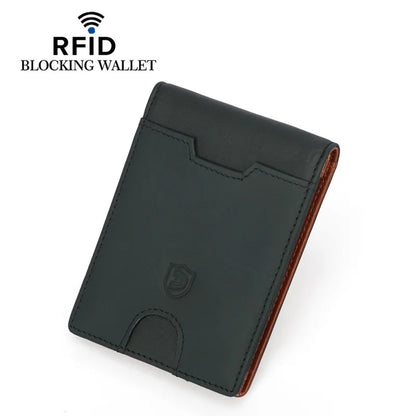 Genuine Leather Men's Wallet With Coin Pocket Credit Card Holder Purse For Man Portable Bifold Clamp Male Money Bag Metal Clip