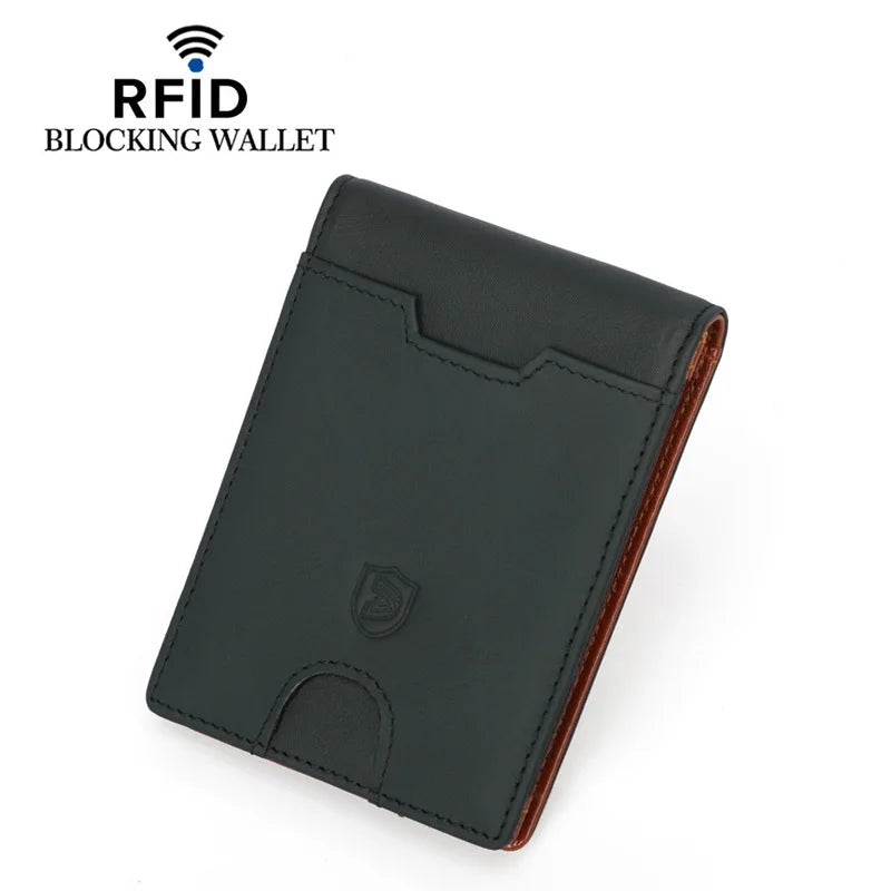 Genuine Leather Men's Wallet With Coin Pocket Credit Card Holder Purse For Man Portable Bifold Clamp Male Money Bag Metal Clip