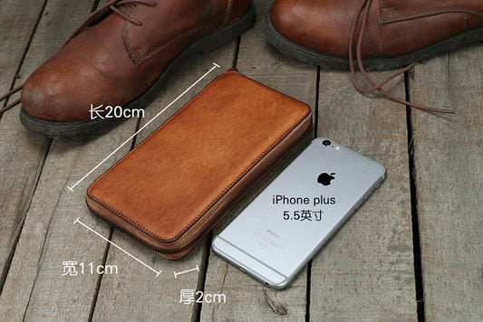 Vintage Genuine Leather Wallet Men Leather Long Wallet Men Purse Clutch Bag Male Money Clips Zip Around Money Bag Card Holder