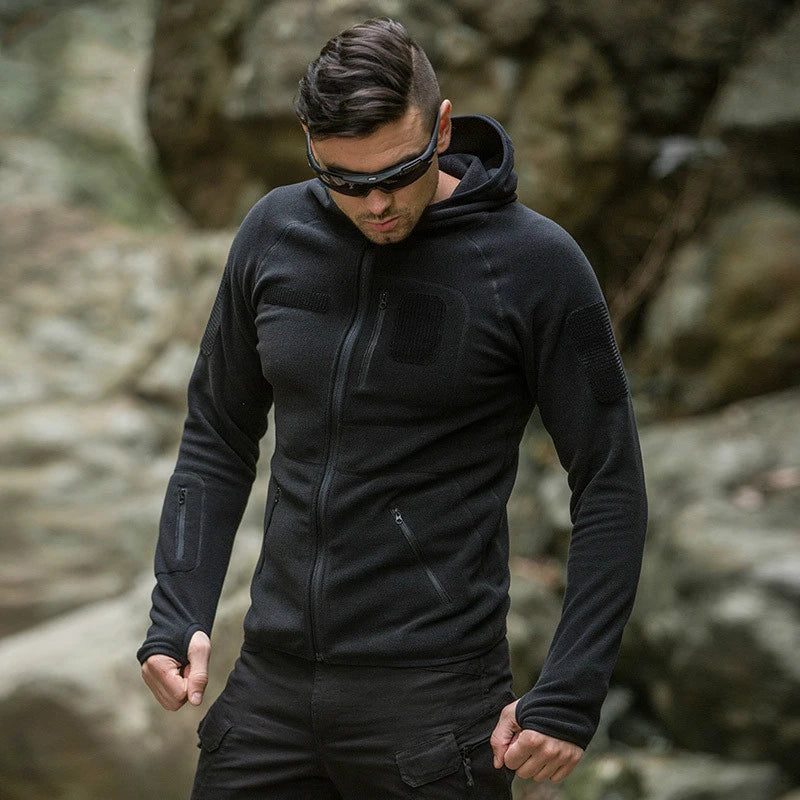 Men's Tactical Training Fleece Jacket Outdoor Cardigan Hooded Sweater Camping Hiking Fishing Hunting Coat Sport Clothes Spring