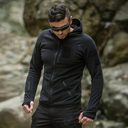 Men's Tactical Training Fleece Jacket Outdoor Cardigan Hooded Sweater Camping Hiking Fishing Hunting Coat Sport Clothes Spring