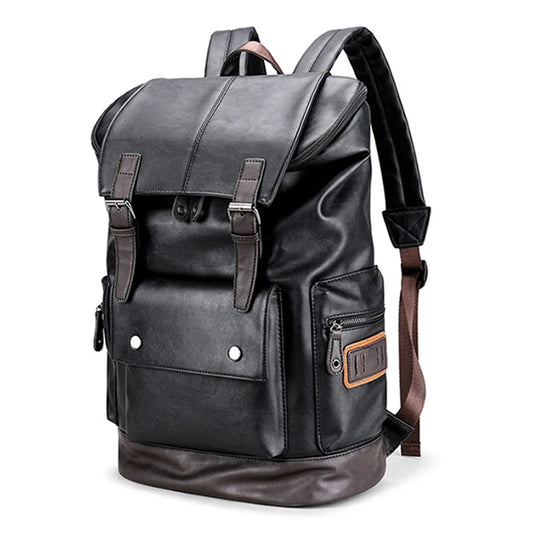 Large Men PU Leather Backpack Anti-theft Laptop Notebook Tas Black Baggage Boy Schoolbag Male Business Shoulder Bag Mochila