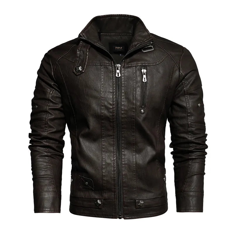 Men Fashion Leather Jacket Men Autumn Motorcycle Slim Fleece Jacket Coat Men Spring Outdoor Casual Motor Biker PU Leather Jacket