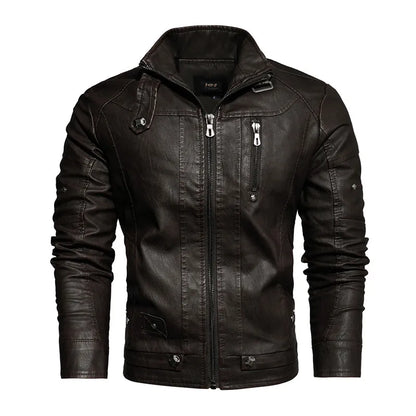 Men Fashion Leather Jacket Men Autumn Motorcycle Slim Fleece Jacket Coat Men Spring Outdoor Casual Motor Biker PU Leather Jacket