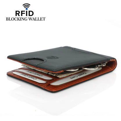 Genuine Leather Men's Wallet With Coin Pocket Credit Card Holder Purse For Man Portable Bifold Clamp Male Money Bag Metal Clip