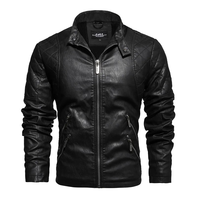Men Fashion Leather Jacket Men Autumn Motorcycle Slim Fleece Jacket Coat Men Spring Outdoor Casual Motor Biker PU Leather Jacket