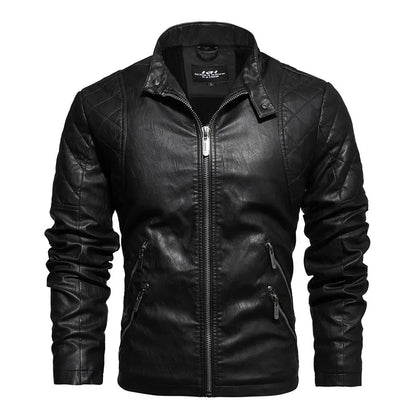 Men Fashion Leather Jacket Men Autumn Motorcycle Slim Fleece Jacket Coat Men Spring Outdoor Casual Motor Biker PU Leather Jacket