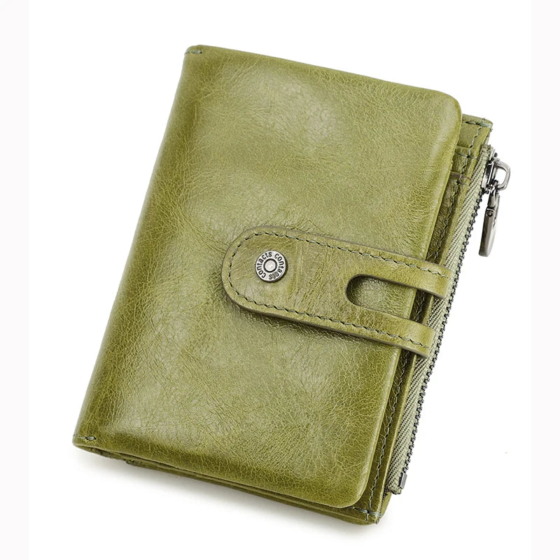 Oil Leather Women Wallets Short Card Holder Anti-lost Airtag Case Hasp Zipper Coin Purse Ladies Wallets Rfid Money Bag Mini