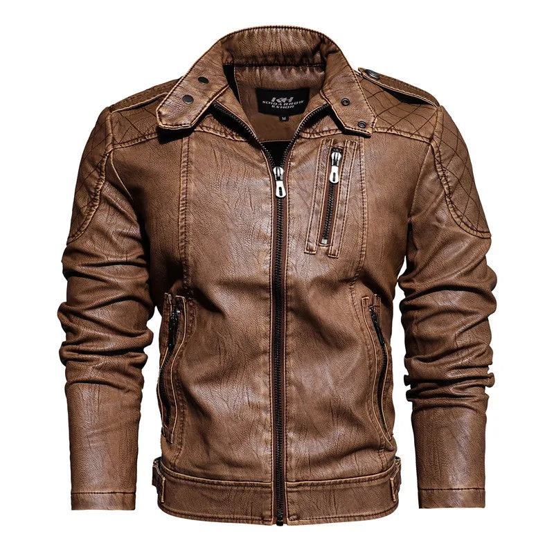 Men Fashion Leather Jacket Men Autumn Motorcycle Slim Fleece Jacket Coat Men Spring Outdoor Casual Motor Biker PU Leather Jacket