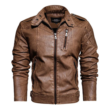 Men Fashion Leather Jacket Men Autumn Motorcycle Slim Fleece Jacket Coat Men Spring Outdoor Casual Motor Biker PU Leather Jacket