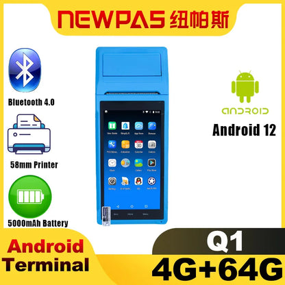 NEWPAS Q1 Handheld Android 12 POS Terminal with 4G NFC Camera to Scan QR Code and 58mm Thermal Printer Mini POS