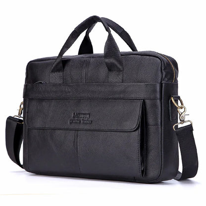 Men's Fashion Genuine Leather Briefcase Large A4 Document Shoulder Bag 14 Inch Laptop Messenger Tote Handbag Male