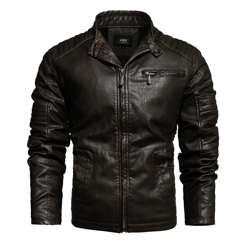 Men Fashion Leather Jacket Men Autumn Motorcycle Slim Fleece Jacket Coat Men Spring Outdoor Casual Motor Biker PU Leather Jacket